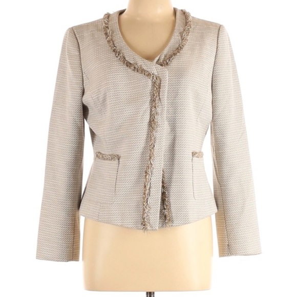 Tahari | Blazer Beige Career Professional 10 Petite Twill Cream Khaki - Picture 1 of 8